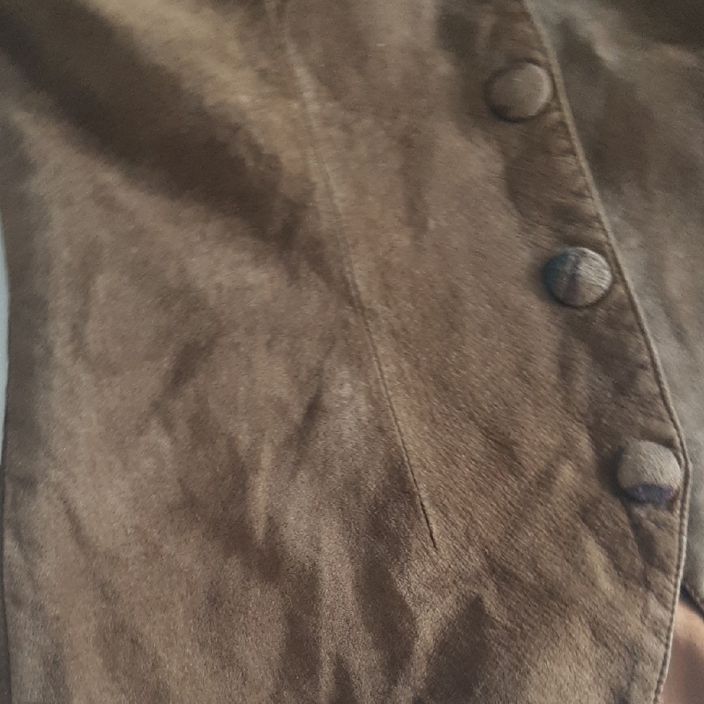 80's🤎DANIER🤎SUEDE Military Green Jacket with Attached Hand Painted Caplet SZ S - Picture 13 of 16